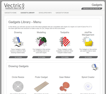 Vectric Web Site Gadget Library